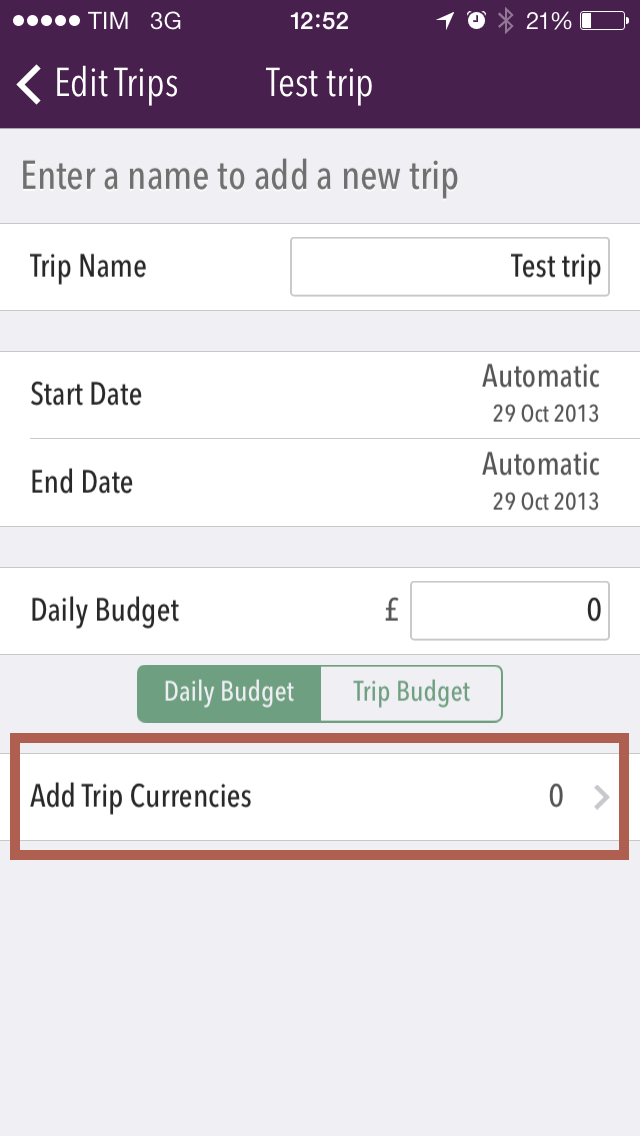 "Image showing the cell to tap to edit trip currencies"