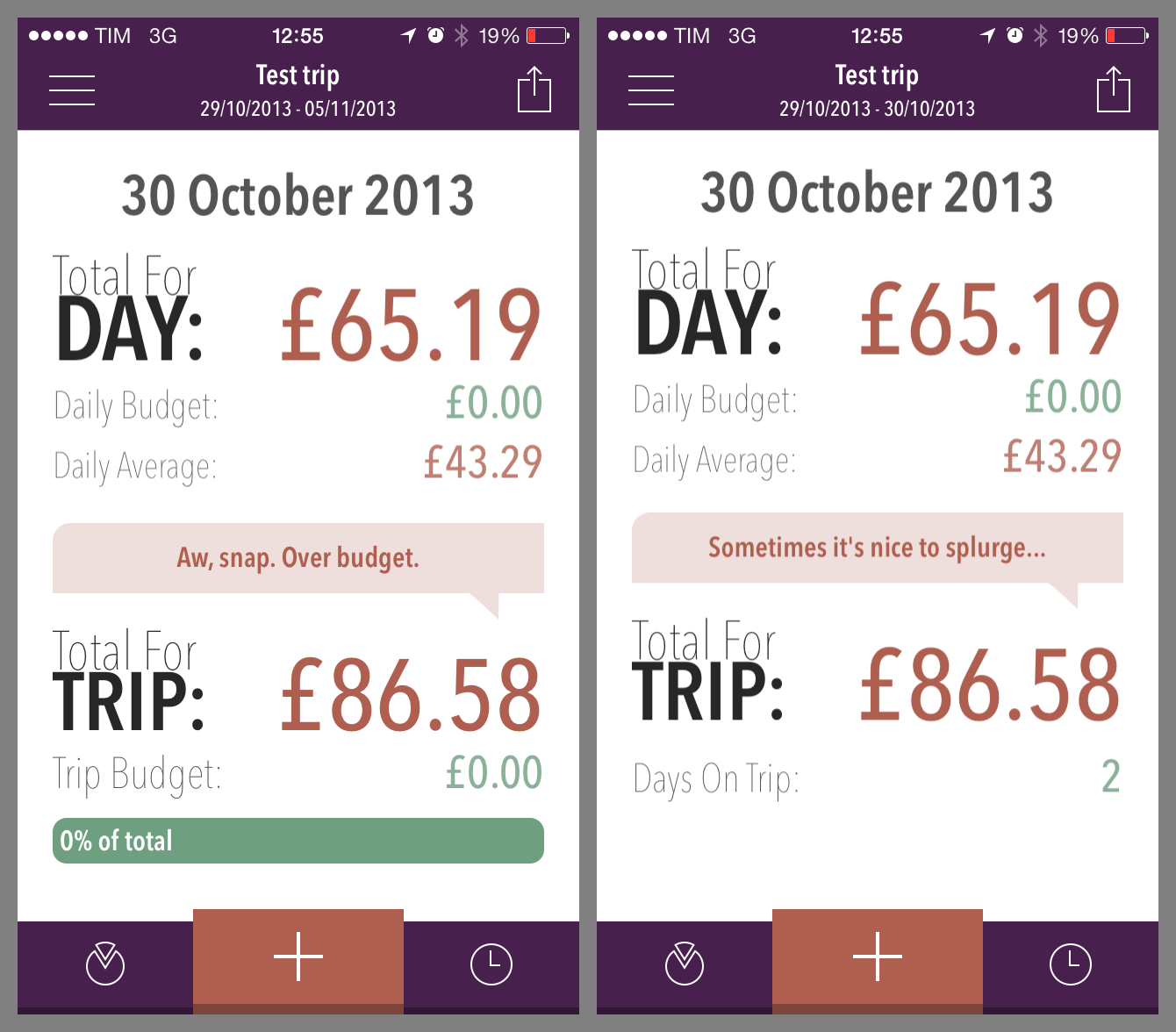 Image showing the difference between the two summary screens, depending on what kind of date calculations you have set